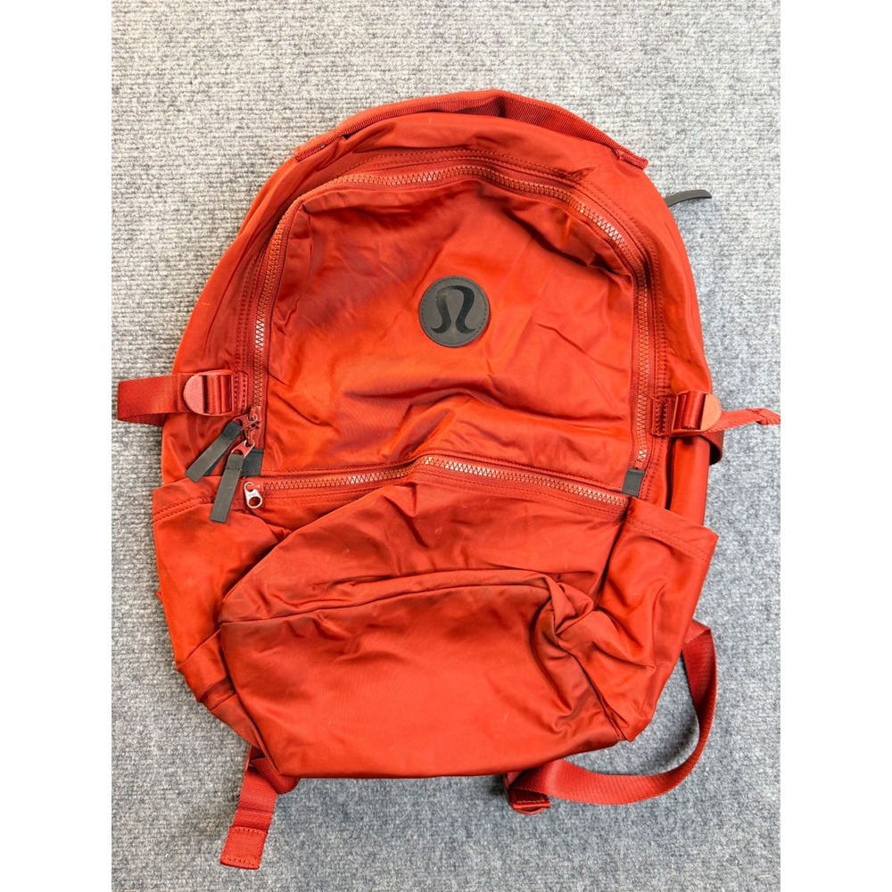 Lululemon Backpack Burnt Orange Red Nylon Gym Travel Bag Large Logo Adjustable